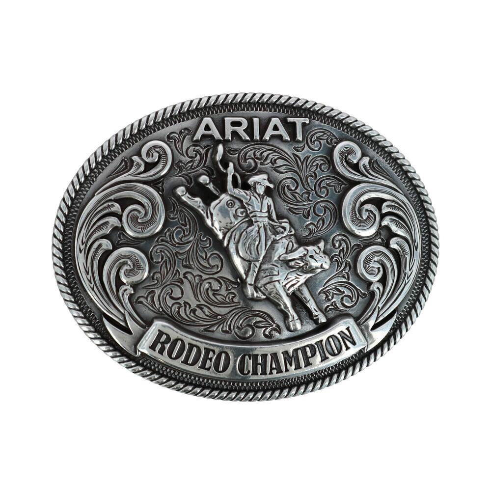 4951 Youth Belt Rodeo Champion Buckle with Bull Rider Motif Antique Silver